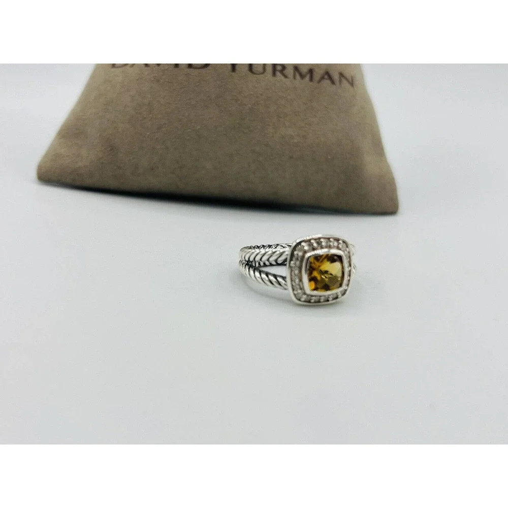 David Yurman Sterling Silver Citrine & Diamond Petite Albion Ring Size 9